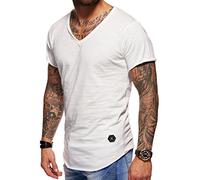 behype. Herren Oversize Kurzarm Basic T-Shirt V-Neck 20-1720 Weiß S
