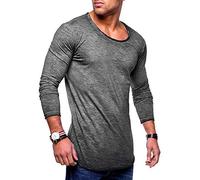 behype. Herren Oversize Longsleeve Langarm T-Shirt Rundhals O-Neck Ausschnitt 30-0015 Dunkelgrau S