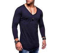 behype. Herren Oversize Longsleeve Langarm T-Shirt V-Neck Ausschnitt 30-0014 Navy M