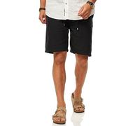 behype. Herren Shorts Kurze Hose Chinoshorts aus Leinen-Baumwoll-Mix im Regular Fit - Luftig Leichte Bermuda-Shorts Leinenhose - Stoffhose für Männer als Sommerhose CR_2219-Black-M