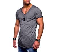behype. Herren T-Shirt V-Ausschnitt Kurzarm Oversized Basic Male Tee aus Baumwolle Leichtes V-Neck Oberteil Dunkelgrau-M