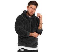 behype. Herren Teddy-Fell Kapuzen-Pullover Sweatshirt weicher Hoodie mit Kapuze Fleece-Jacke 40-4705 Schwarz S