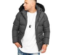 behype. Herren warme Jacke mit Kapuze Parka Winterjacke J10-Charcoal-L