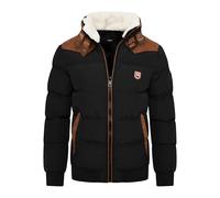 behype. Herren Winterjacke mit abnehmbarem Kunstfell in Schaf-Optik Kurze Steppjacke warme Outdoorjacke Jacket Puffer-Jacke Piloten-Stil OR_1215-Black-XL
