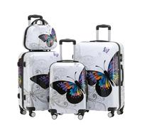 BEIBYE Butterfly 2060 TSA-Schloss 4-TLG. Reisekoffer Trolley - Robustes Hartschalen Kofferset inkl. Handgepäck und Beautycase(4er Set)