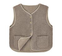 beifon Teddy Fleece Weste Damen Herbst Winter Warm, Ärmellos Fellweste Damen Einfarbig V-Ausschnitt Knöpfen Fleeceweste aus Teddyfell, Fell Weste Kurz Plüschweste Teddyweste Outwear Thermoweste