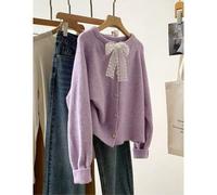 Beige Damen Herbst Pullover mit Schnürung, kurzer gestrickter Cardigan mit goldenen Knöpfen, minimalistisch & vielseitig