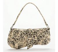 Beige gewaschene asymmetrische Schultertasche mit Tierdruck, modische Y2K Leoparden-Muster Nieten Bikerstil Schultertasche, Hobo-Bag, Streetwear-Stil,