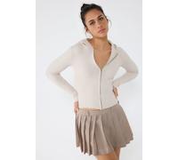 Beige Kapuzen-Zip-Strickjacke L