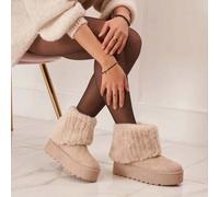 Beige Plateaustiefelette mit Kunstfellfutter - warmer und bequemer Winterschuh