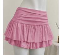 Beige plissierter Chiffonrock mit hoher und niedriger Taille, zweischichtig, europäischer und amerikanischer Urlaubsstil, feenhafter Minirock