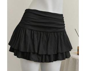 Beige plissierter Minirock mit hoher und niedriger Taille, zweischichtiger Chiffon-Rock im Urlaubsstil