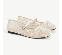 Beige Spitze Mary Jane Schuhe, französischer Retro Schleifen Dekor Slip-On Schuhe, luxuriöse elegante Schnür-Peep-Zehen Pendler Schuhe für Frauen, Nis