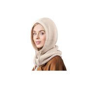 (Beige) Wintermützen für Damen, Sturmhaube, Strickmütze, Totenkopfmütze mit Kordelzug, warme Kapuze,
