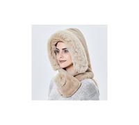 (Beige) Winterwarme Pelzmütze mit Ohrenklappen für Damen, dicke Beanie mit Kapuze, winddicht, weich und flauschig für Outdoor-Aktivitäten