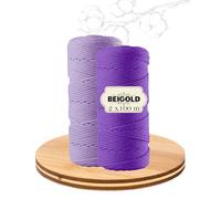 BEIGOLD® Premium Makramee Garn 2er Set Lila (3mm x 100 m) für wunderschöne natürliche Optik. Baumwollgarn für Makramee Kunst DIY Handwerk