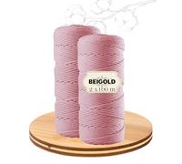 BEIGOLD® Premium Makramee Garn 2er Set- Rosa+Rosa (3mm x 100m) für wunderschöne natürliche Optik. Baumwollmischgarn für Makramee Kunst DIY Handwerk