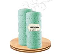 BEIGOLD® Premium Makramee Garn 2er Set- Türkis+Türkis (3mm x 100m) für wunderschöne natürliche Optik. Baumwollgarn für Makramee Kunst DIY Handwerk