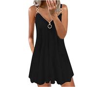 Beiläufiges reizvolles Kleid für Frauen-Sommer-V-Ansatz-Ketten-Hosenträger-Rock-Normallack-Reißverschluss-Frauen-Kleid-Swing-Kleider