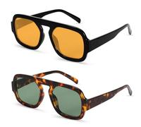 Beipegin 2 Stück Retro Square Sonnenbrille Damen Herren Nachtsicht Rechteckige Sonnenbrille UV400 Schutz Schutzbrille zum Autofahren