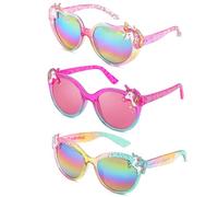 Beipegin 3 Stück Sonnenbrille Kinder,Einhorn Herz Sonnenbrille UV Schutz Kleinkind Sonnenbrillen Sommer Freien Dress up Brille Geschenke für Mädchen
