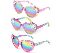 Beipegin 3 Stück Sonnenbrille Kinder,Einhorn Herz Sonnenbrille UV Schutz Kleinkind Sonnenbrillen Sommer Freien Dress up Brille Geschenke für Mädchen