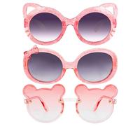 Beipegin Sonnenbrille Kinder 3 Stück, Süße Rosa Katzenohren Schleife Bär Kids Sunglasses für Sommergeburtstagsparty Alter 3-12