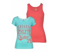 Bekleidung Kangaroos Damen T-Shirt + Tanktop (2tlg. Set) (32-34, Aqua/Koralle)