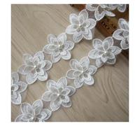 Bekleidungsapplikationen, Bandbesätze for Nähen, Verzierungen for Kleidung, 2 Meter mit Perlen und Blumen bestickte Spitze(White)