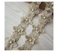 Bekleidungsapplikationen, Bandbesätze for Nähen, Verzierungen for Kleidung, 2 Meter mit Perlen und Blumen bestickte Spitze(Gold)