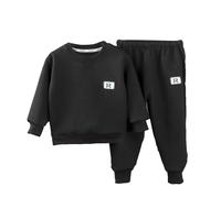 Bekleidungsset Jungen Mädchen Sweatshirt Sweathose Set Sportlich Rippensaum Baumwolle Zweiteilige Jogginganzug Trainingsanzug Einfarbige Casual 2 Teile Langarmanzug (Black, 5-6 Years)