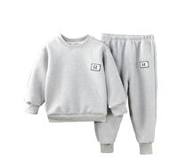 Bekleidungsset Jungen Mädchen Sweatshirt Sweathose Set Sportlich Rippensaum Baumwolle Zweiteilige Jogginganzug Trainingsanzug Einfarbige Casual 2 Teile Langarmanzug (Grey, 5-6 Years)