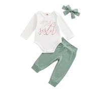 Bekleidungssets Baby Mädchen Big Sister Pullover Langarm Sweatshirt+Hosen Zweiteilige Outfit mit Stirnband Little Sister Jogginganzug Neugeborene Strampler Bodysuit (02-Little Sister, 0-3 Monate)
