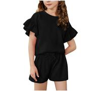 Bekleidungssets Für Mädchen 2 Teiler Sommer Outfits Locker Kurze Hose Und Tshirt Set Einfarbig 2 Piece Sport Kleidung Jogging Hosenanzug Casual Kinderkleidung Blitzangebote des Tages