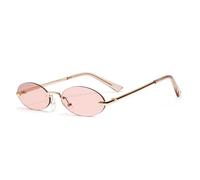Belachick Sonnenbrille Herren Damen Unisex Rahmenlose Retro Kleine Ovale Sonnenbrille Frauen Unisex Brille Klare Rosa Linse Brille Gold-Braun