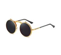 Belachick Sonnenbrille Herren Damen Unisex Runde Flip Trennbare Linse Steampunk Sonnenbrille Frauen Vintage Outdoor Brille Männer Sonnenbrille Schatten Goldgrau
