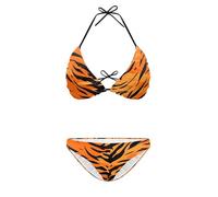Belidome 2-teiliges sexy Tanga-Bikini-Set für Damen, Tiger Streifen, XL