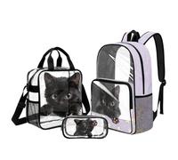 Belidome Süßes Mädchen-Schulranzen und Lunchbox-Set: transparenter Rucksack, 43,2 cm, großes Fassungsvermögen, für Grundschule, schwarze katze, L, Casual