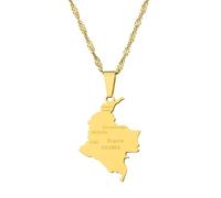 Beliebte Halskette Mit Karte Von Kolumbien Für Männer Und Frauen, Stadtname, Buchstabe, Umrissgrenzen, Anhänger-Halskette, Retro-Ethno-Stil, Geometrisches Muster, Hip-Hop-Schmuck, Gelb, 50 Cm