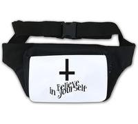 Believe in Yourself Gürteltasche mit schwarzem Kreuzmotiv, Weiß