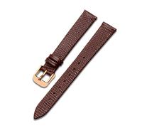 Belivceng Dünnes Uhrenarmband aus echtem Leder, Eidechsenmuster, für Damen, 12 mm bis 20 mm, Ersatzarmband-Zubehör,Braun Roségold,16 mm
