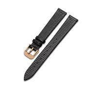 Belivceng Dünnes Uhrenarmband aus echtem Leder, Eidechsenmuster, für Damen, 12 mm bis 20 mm, Ersatzarmband-Zubehör,Schwarz Roségold C,14 mm