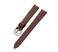 Belivceng Dünnes Uhrenarmband aus echtem Leder, Eidechsenmuster, für Damen, 12 mm bis 20 mm, Ersatzarmband-Zubehör,Braun Silber C,18 mm