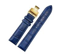 Belivceng Lederarmband für Uhren, Damen- und Herrenarmband, Größen 18 mm bis 22 mm, mit Dornschließe oder Faltschließe,R Blau-Gold,16 mm