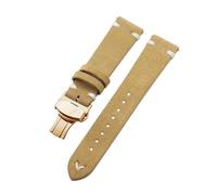 Belivceng Uhrenarmband aus Wildleder mit handgefertigten Nähten, Vintage-Schnellverschlussarmband mit Faltschließe, 18 mm bis 22 mm,Khaki Weiß-Gold,22 mm