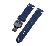 Belivceng Uhrenarmband aus Wildleder mit handgefertigten Nähten, Vintage-Schnellverschlussarmband mit Faltschließe, 18 mm bis 22 mm,Blau Weiß-Schwarz,18 mm