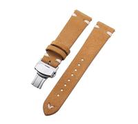 Belivceng Uhrenarmband aus Wildleder mit handgefertigten Nähten, Vintage-Schnellverschlussarmband mit Faltschließe, 18 mm bis 22 mm,Gelb Weiß-Silber,22 mm