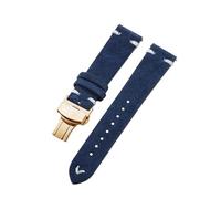 Belivceng Uhrenarmband aus Wildleder mit handgefertigten Nähten, Vintage-Schnellverschlussarmband mit Faltschließe, 18 mm bis 22 mm,Blau Weiß-Gold,22 mm