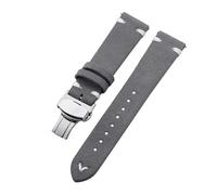 Belivceng Uhrenarmband aus Wildleder mit handgefertigten Nähten, Vintage-Schnellverschlussarmband mit Faltschließe, 18 mm bis 22 mm,Grau Weiß-Silber,22 mm