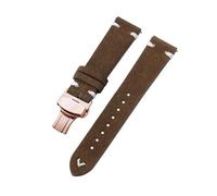 Belivceng Uhrenarmband aus Wildleder mit handgefertigten Nähten, Vintage-Schnellverschlussarmband mit Faltschließe, 18 mm bis 22 mm,Braun Weiß-Rose,20 mm